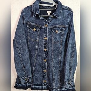 LOGO by Lori Goldstein Dark Wash Denim Jacket Women’s 14 Longline